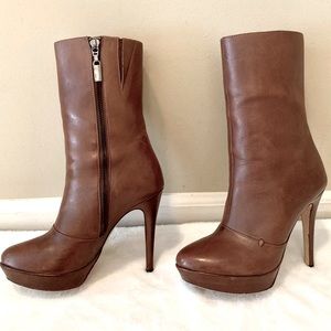 Alexandre Birman brown leather high heel platform side zipper mid calf boots 6.5